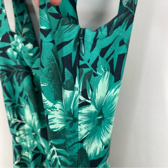 Zara Woman Green Tropical Fit and Flare Dress Size Medium  Palm Hawaiian - Picture 9 of 11